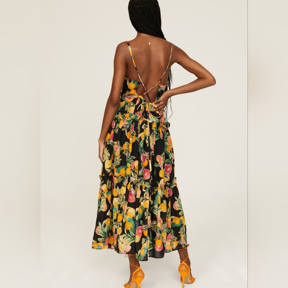 RTR Sz M Cara Cara New York Harbour Island Dress oranges grapefruit fruit midi - Picture 2 of 11